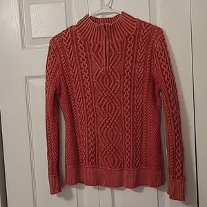 PBJ Blues Coral Pink Cable Knit Sweater, Small/P, zipper at neckline, EUC